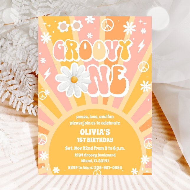Invitación de cumpleaños número uno Groovy Retro (Subido por el creador)