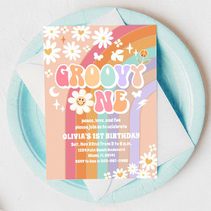 Invitación de cumpleaños número uno Groovy Retro