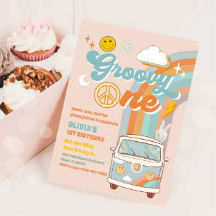 Invitación de cumpleaños número uno Groovy Retro