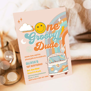 Invitación de cumpleaños número uno Groovy Retro