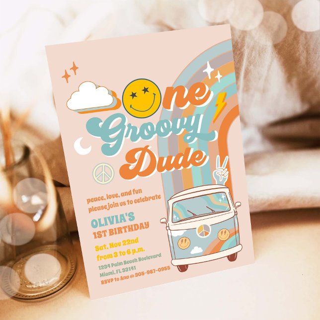 Invitación de cumpleaños número uno Groovy Retro (Subido por el creador)