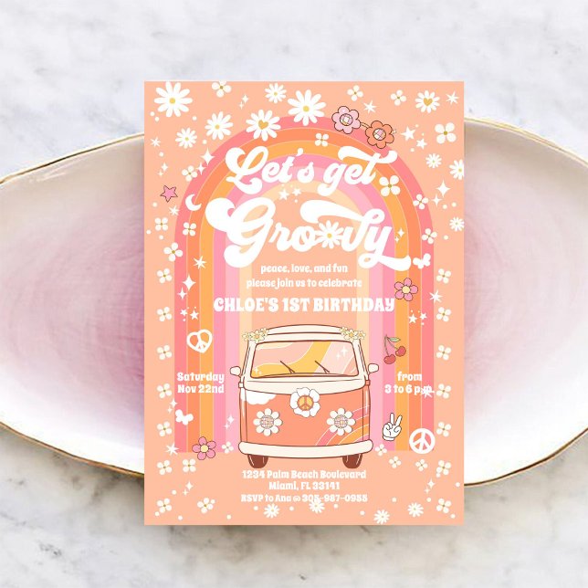 Invitación de cumpleaños número uno Groovy Retro (Subido por el creador)