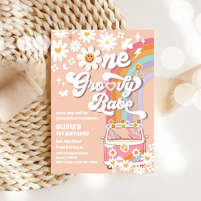 Invitación de cumpleaños número uno Groovy Retro (Subido por el creador)