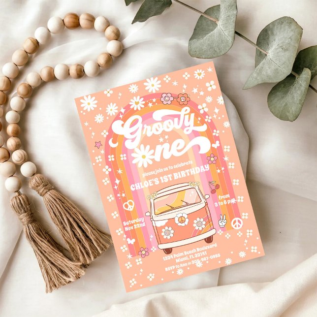 Invitación de cumpleaños número uno Groovy Retro (Subido por el creador)