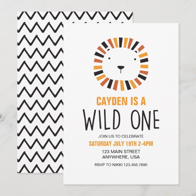 Invitación de cumpleaños número uno León Salvaje (Anverso / Reverso)