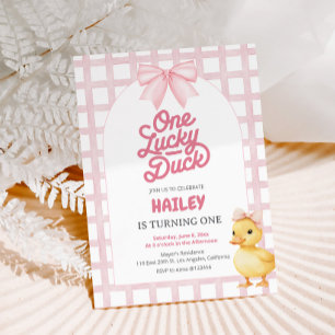 Invitación de cumpleaños número uno Lucky Duck ros