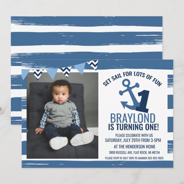 Invitación de cumpleaños número uno náutico (Anverso / Reverso)