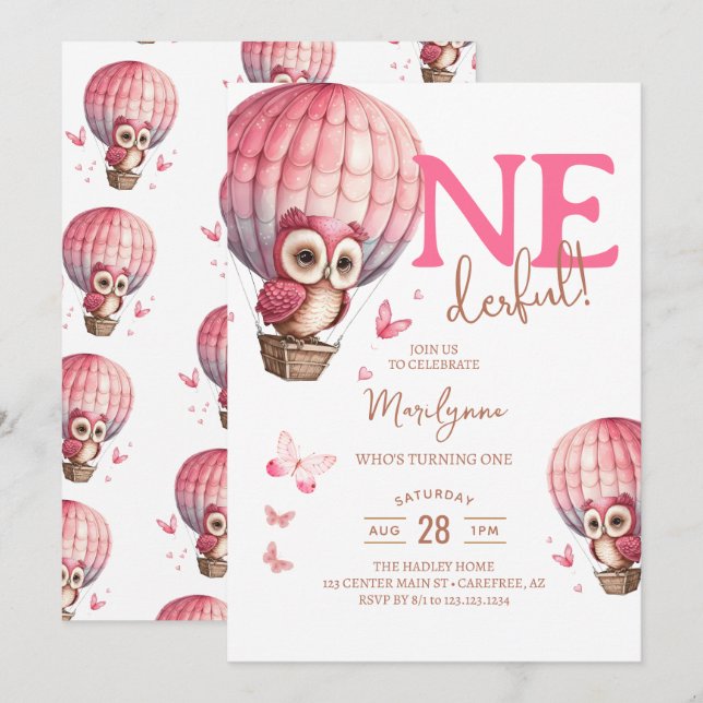 Invitación de cumpleaños número uno Onederful rosa (Anverso / Reverso)
