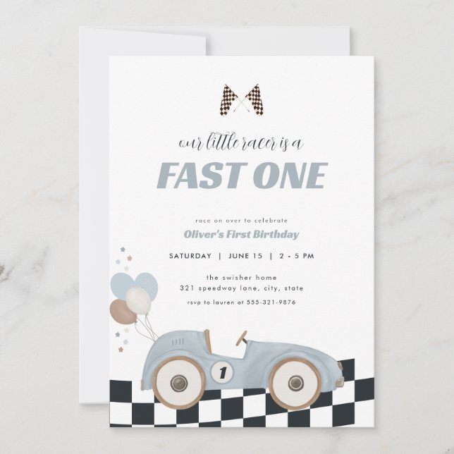 Invitación de cumpleaños número uno para el coche  (Anverso)