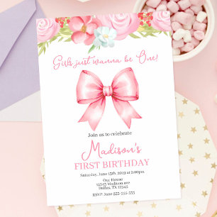 Invitación de cumpleaños número uno para niña con
