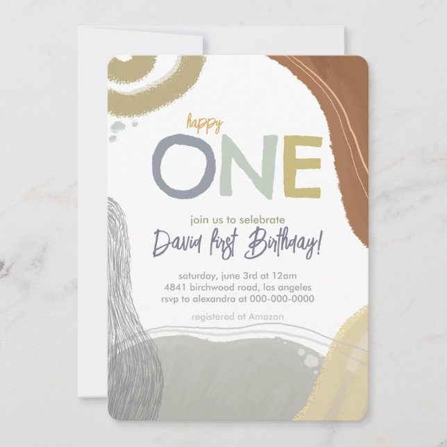 Invitación de cumpleaños número uno para niño (Anverso)