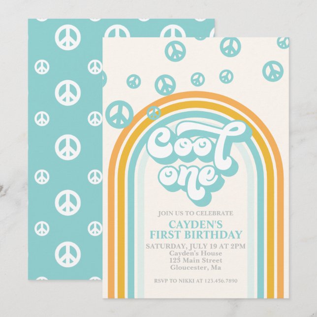 Invitación de cumpleaños número uno para niño Cool (Anverso / Reverso)
