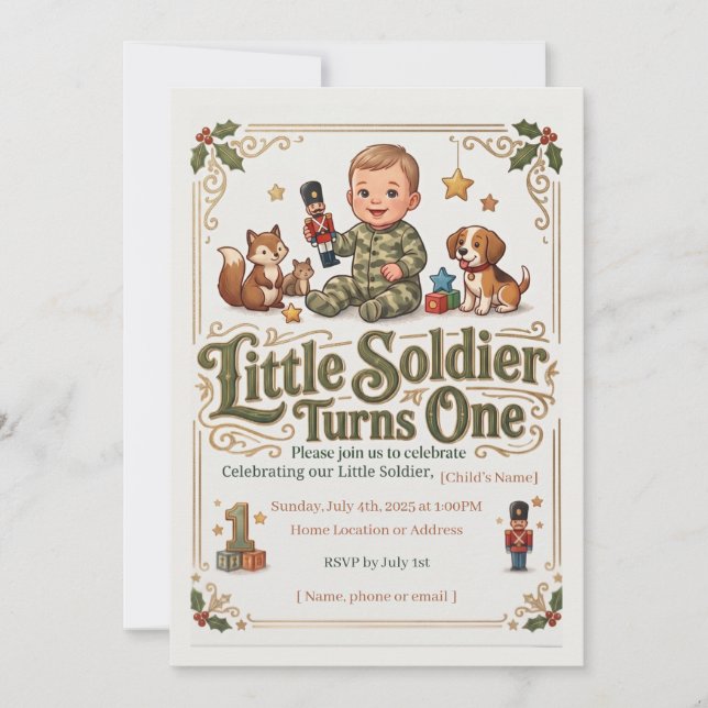 Invitación de Cumpleaños Número Uno para Pequeño S (Anverso)