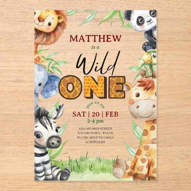 Invitación de cumpleaños número uno para Safari de (Anverso)