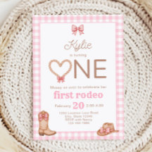 Invitación de cumpleaños número uno Pink First Rod