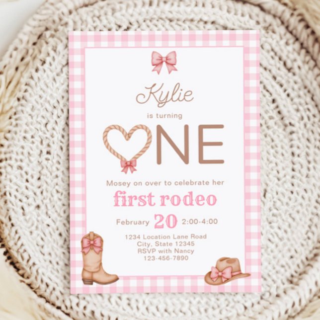 Invitación de cumpleaños número uno Pink First Rod (Subido por el creador)
