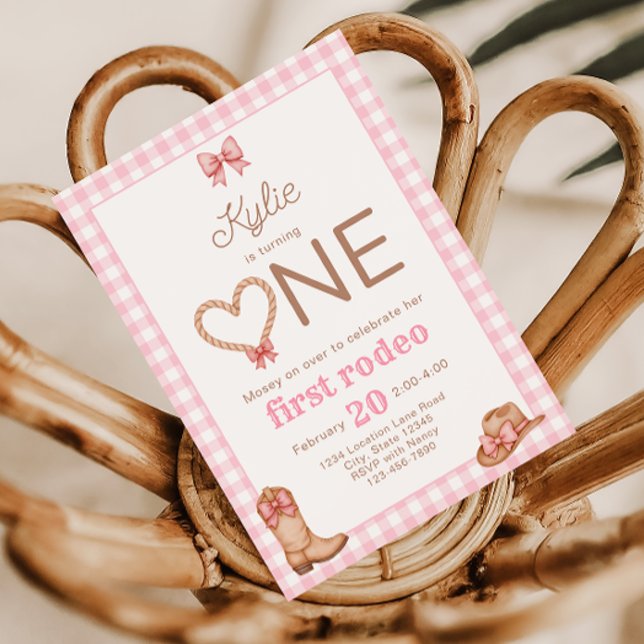 Invitación de cumpleaños número uno Pink First Rod (Subido por el creador)