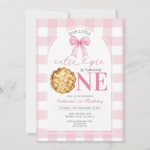 Invitación de cumpleaños número uno Pink Gingham C