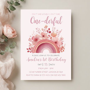 Invitación de cumpleaños número uno Rainbow Oneder