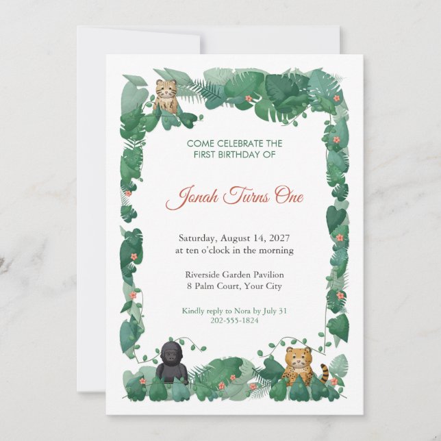 Invitación de cumpleaños número uno Rainvine Hulla (Anverso)