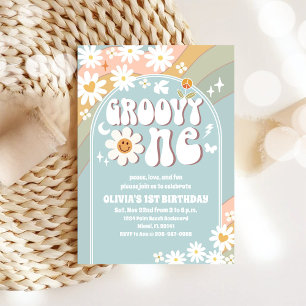 Invitación de Cumpleaños Número Uno Retro Groovy