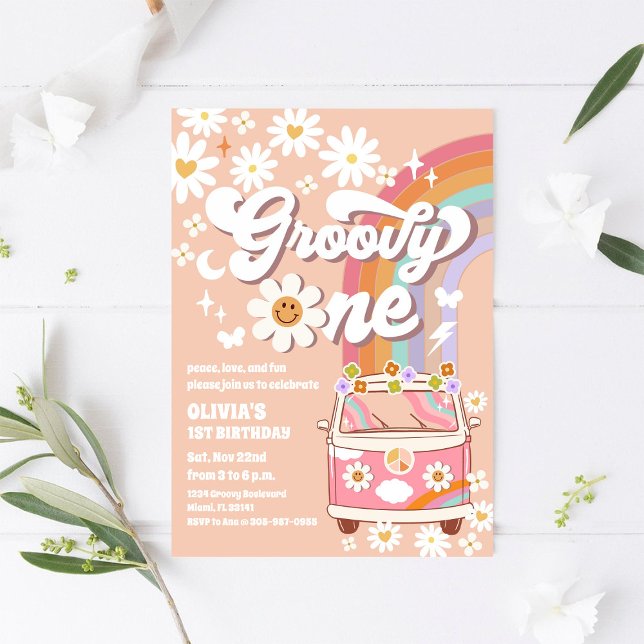 Invitación de Cumpleaños Número Uno Retro Groovy (Subido por el creador)