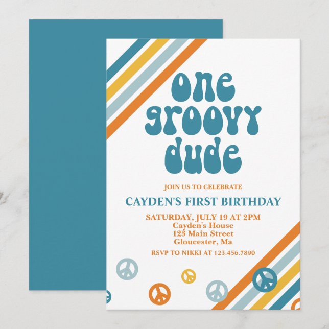 Invitación de cumpleaños número uno retro Groovy O (Anverso / Reverso)