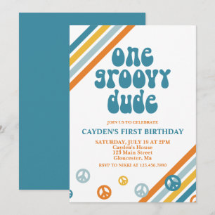 Invitación de cumpleaños número uno retro Groovy O