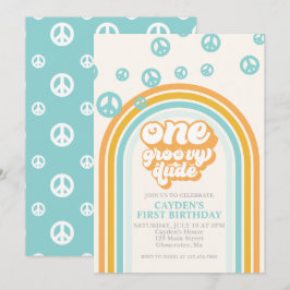 Invitación de cumpleaños número uno retro Groovy O
