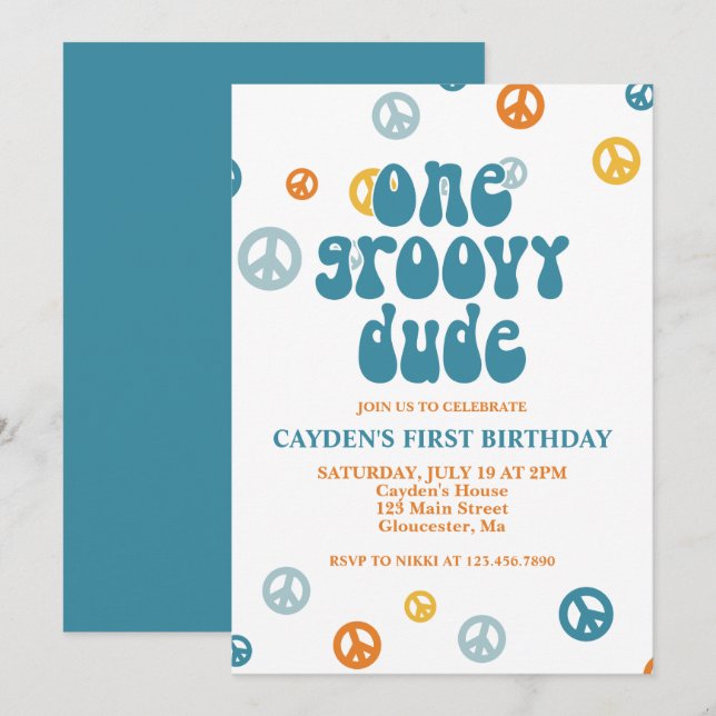 Invitación de cumpleaños número uno retro Groovy O (Anverso / Reverso)