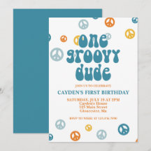 Invitación de cumpleaños número uno retro Groovy O