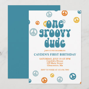 Invitación de cumpleaños número uno retro Groovy O