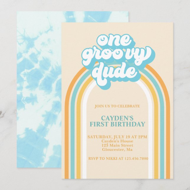 Invitación de cumpleaños número uno retro Groovy O (Anverso / Reverso)