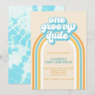 Invitación de cumpleaños número uno retro Groovy O