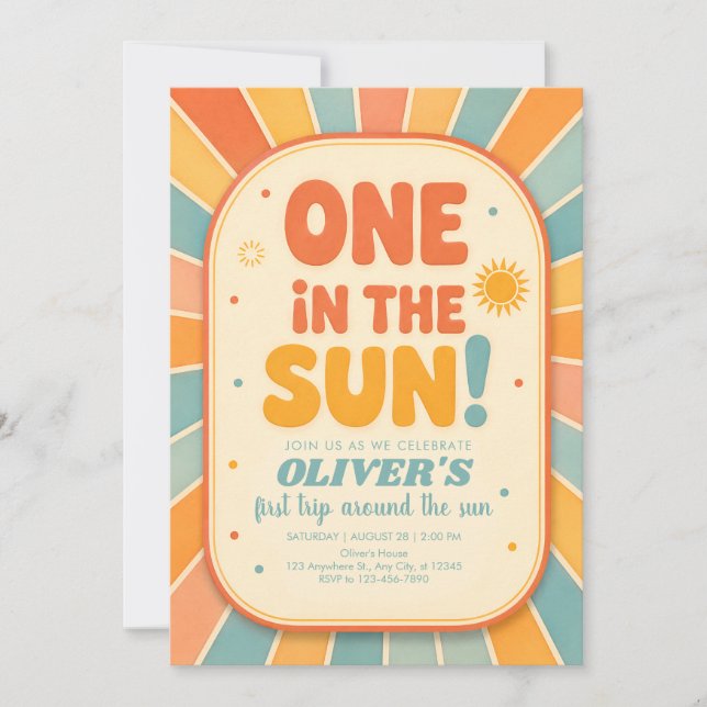 Invitación de cumpleaños número uno Retro One in t (Anverso)
