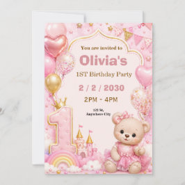 Invitación de cumpleaños número uno rosa linda