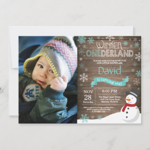 Invitación de cumpleaños número uno Rustic Winter 
