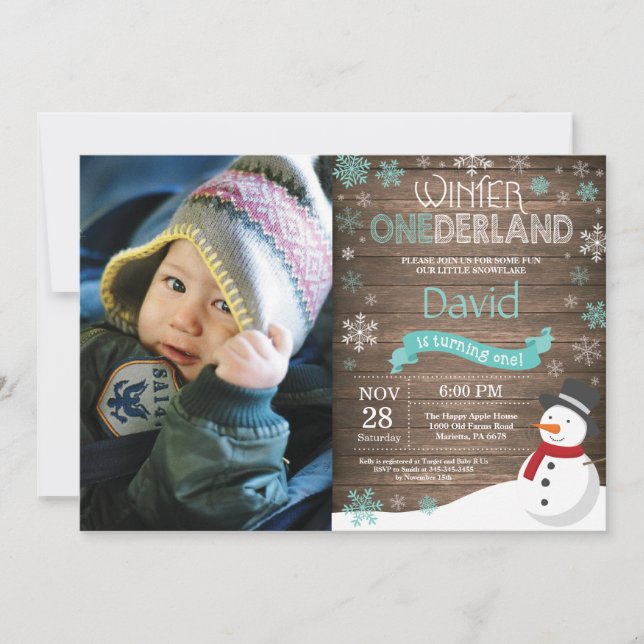 Invitación de cumpleaños número uno Rustic Winter  (Anverso)