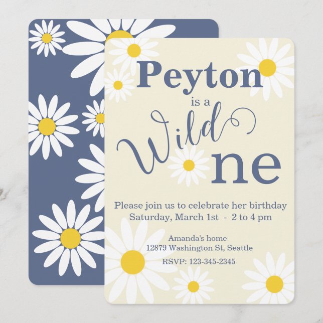 Invitación de cumpleaños número uno salvaje azul (Anverso / Reverso)