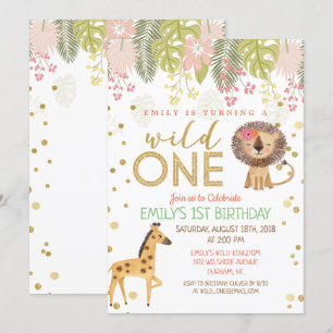 Invitación de cumpleaños número uno salvaje niña