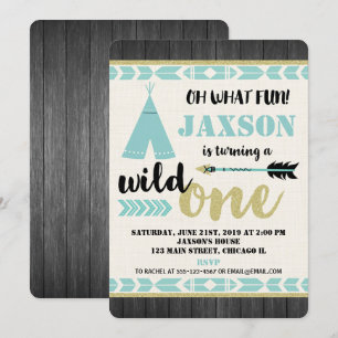 Invitación de cumpleaños número uno salvaje teal n