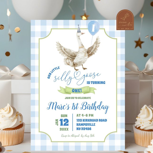 Invitación de cumpleaños número uno Silly Goose Pr (Subido por el creador)