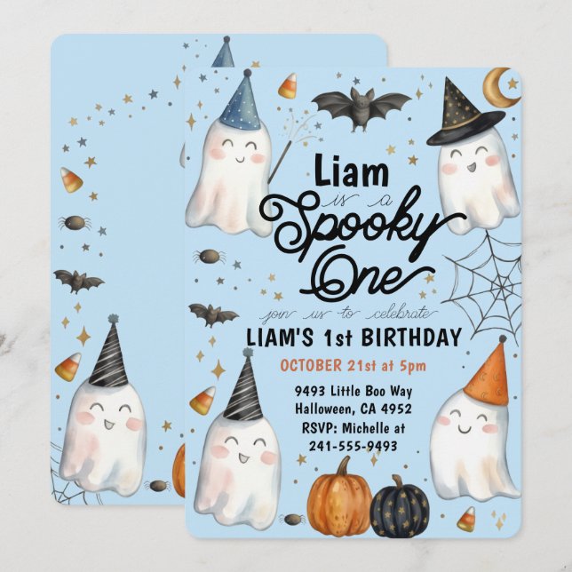 Invitación de cumpleaños número uno Spooky One con (Anverso / Reverso)