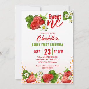 Invitación de cumpleaños número uno Strawberry Swe