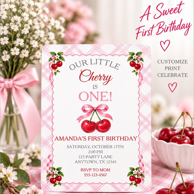 Invitación de cumpleaños número uno Sweet Cherry (Subido por el creador)