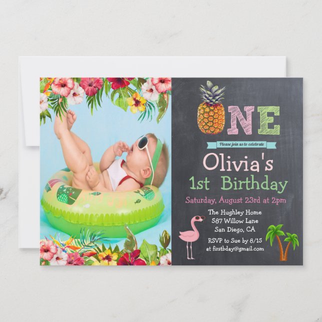 Invitación de cumpleaños número uno tropical Aloha (Anverso)