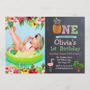 Invitación de cumpleaños número uno tropical Aloha