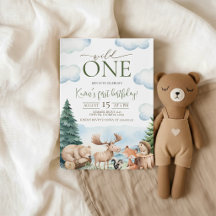 Invitación de cumpleaños número uno Woodland Wild 