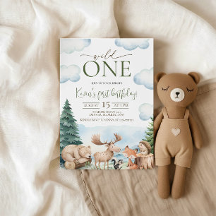 Invitación de cumpleaños número uno Woodland Wild 