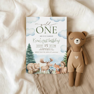 Invitación de cumpleaños número uno Woodland Wild 